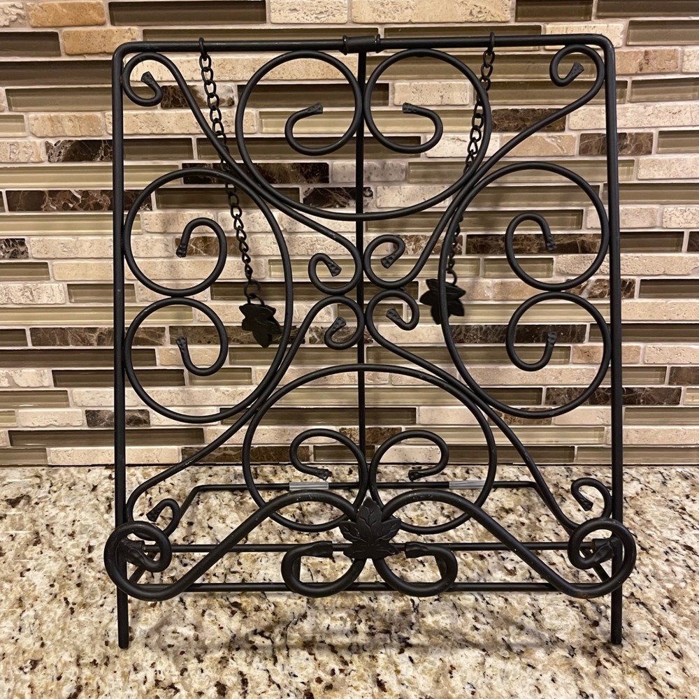 Longaberger Black Wrought Iron Cookbook Stand Scroll Folding Easel Holder 13.5"